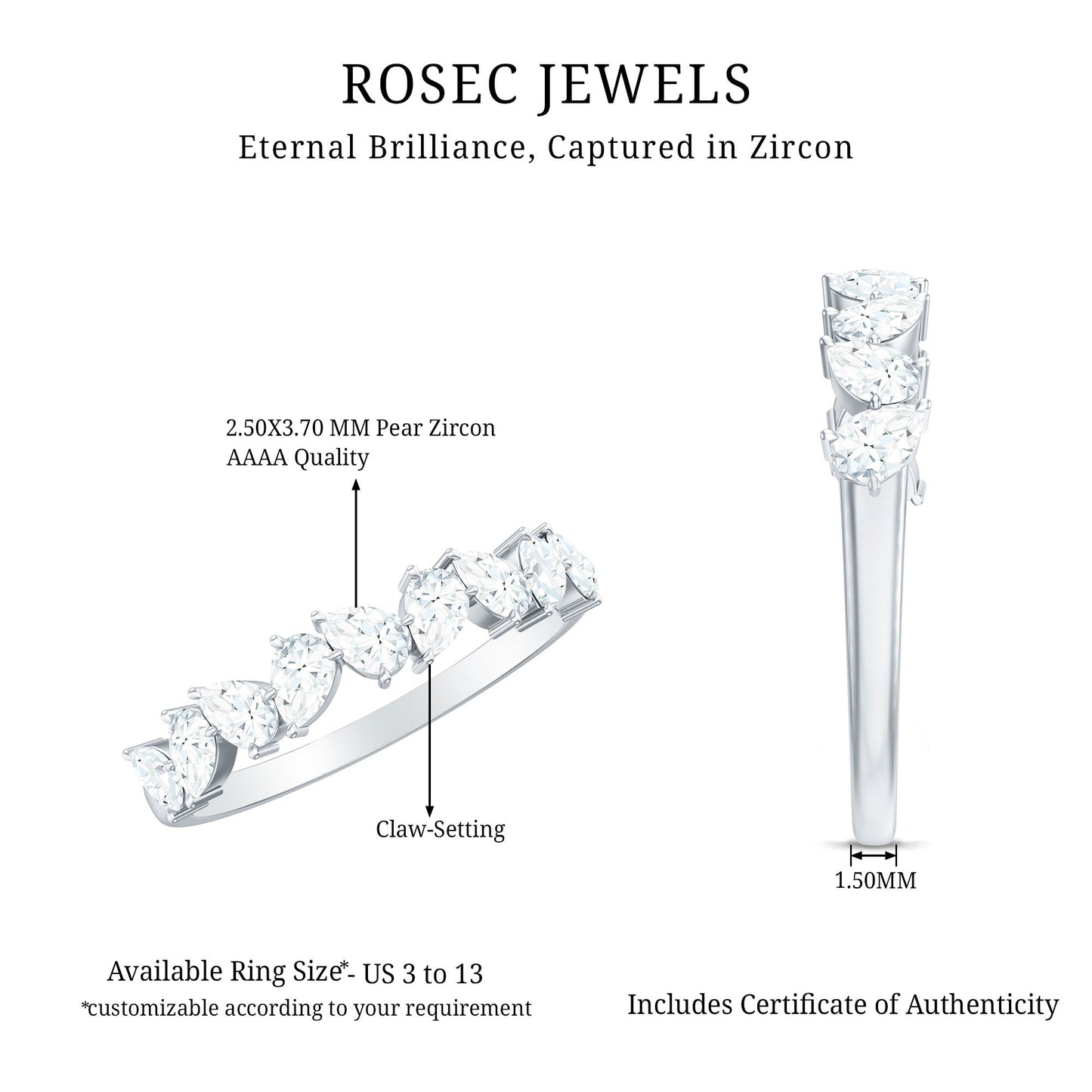 1.50 CT Pear Cut Zircon Elegant Eternity Ring