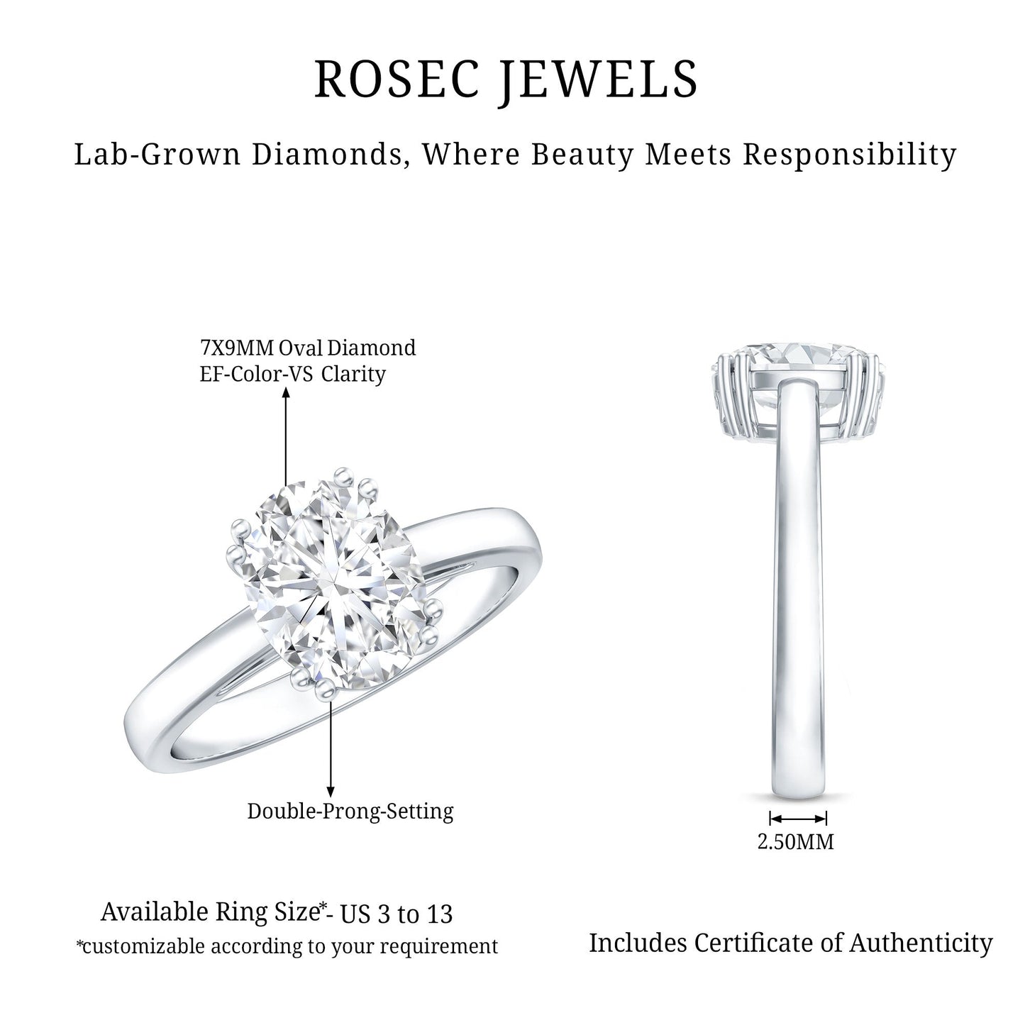 4 Prong Oval Cut Lab Grown Diamond Engagement Ring