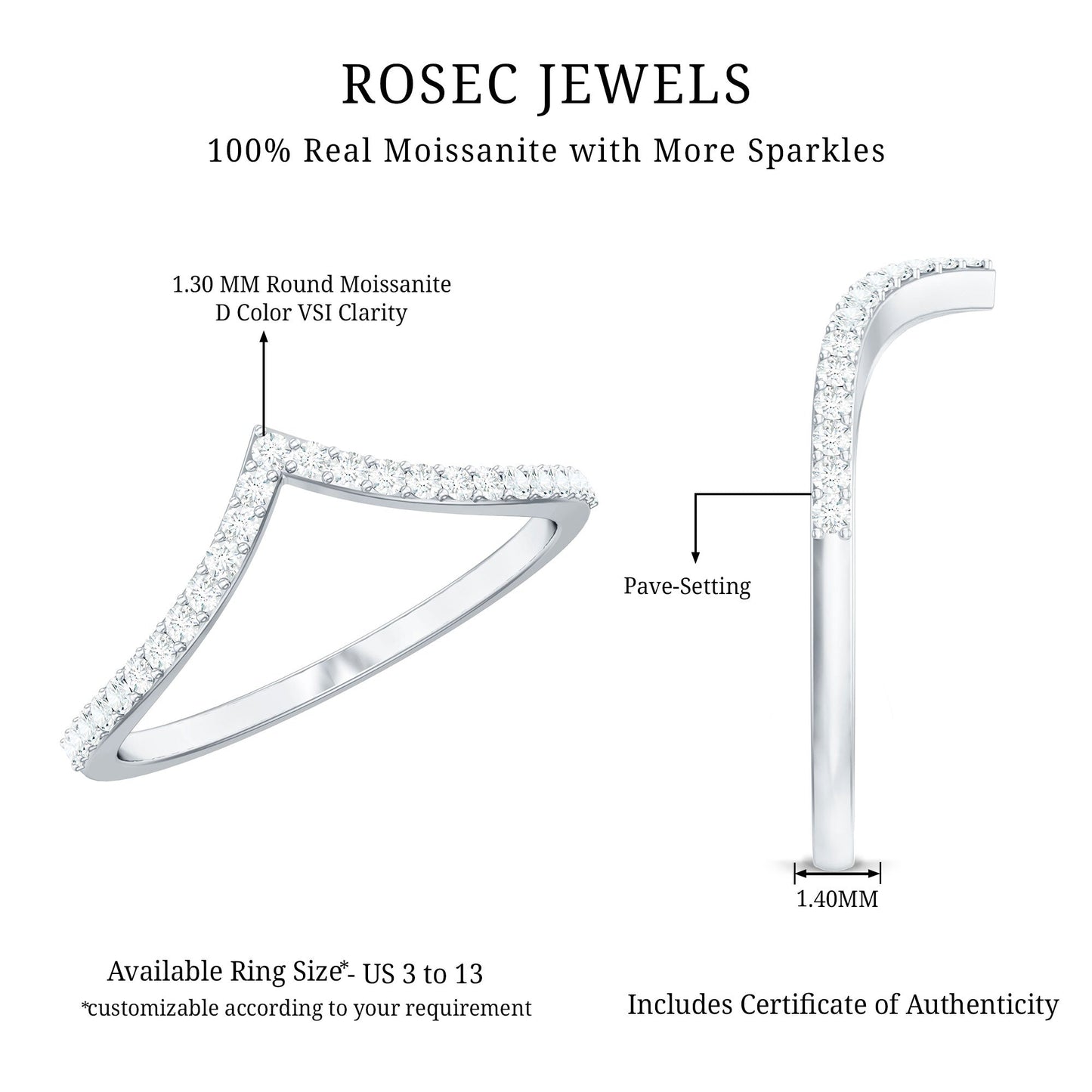 Moissanite Chevron Wedding Ring with Certificate