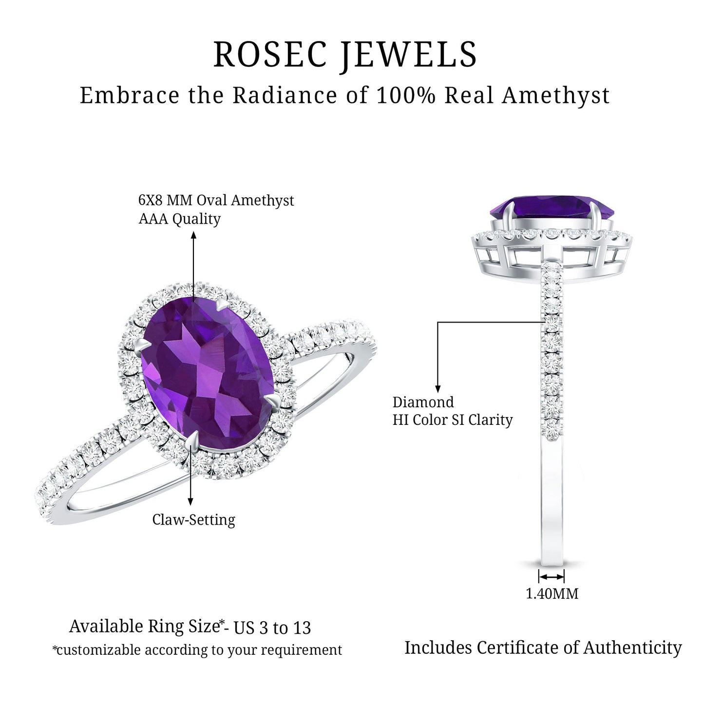 Oval Amethyst Halo Engagement Ring with Diamond