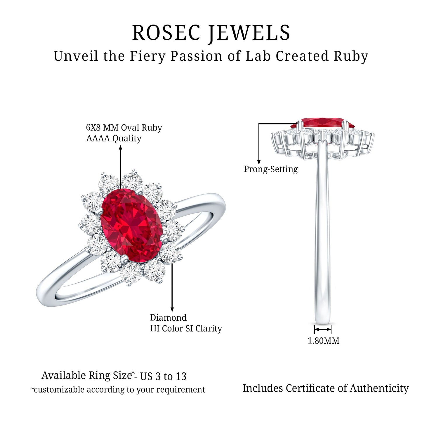 Princess Diana Inspired Oval Cut Created Ruby Engagement Ring Diamond Halo