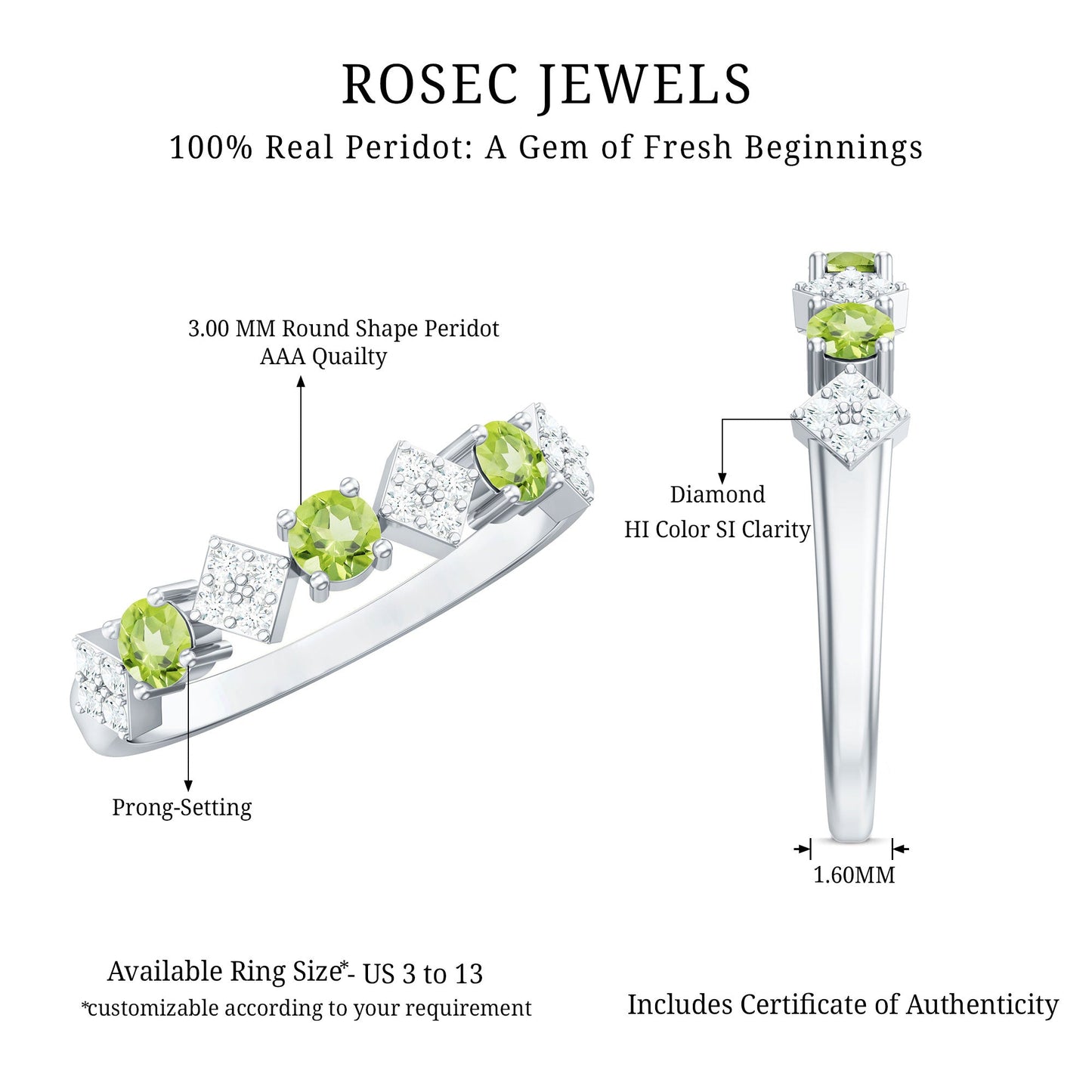 Natural Peridot Diamond Half Eternity Ring for Women