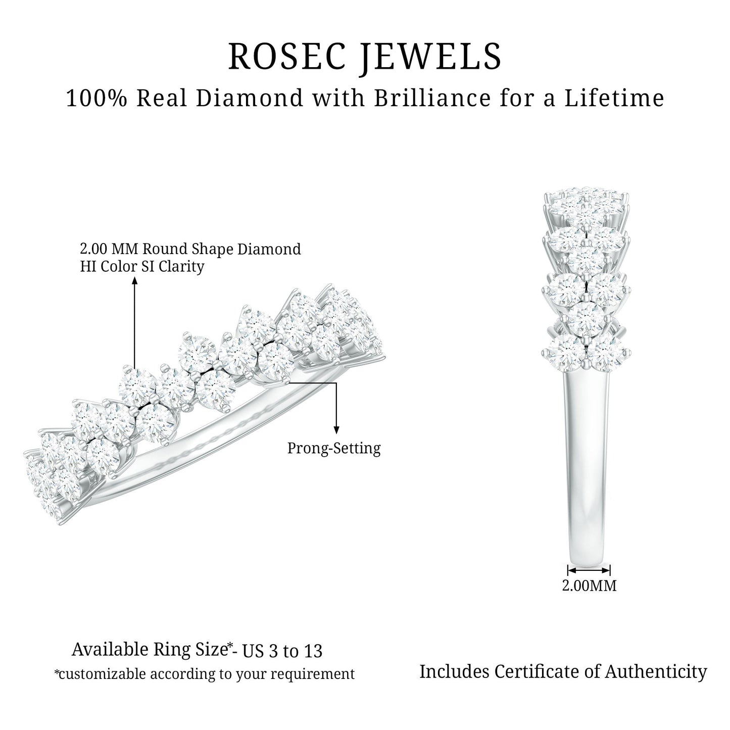 Natural Diamond Half Eternity Wedding Band with Certificate