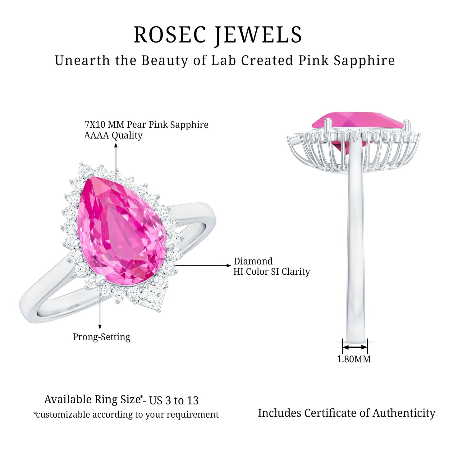 Pear Created Pink Sapphire Cocktail Halo Ring with Diamond