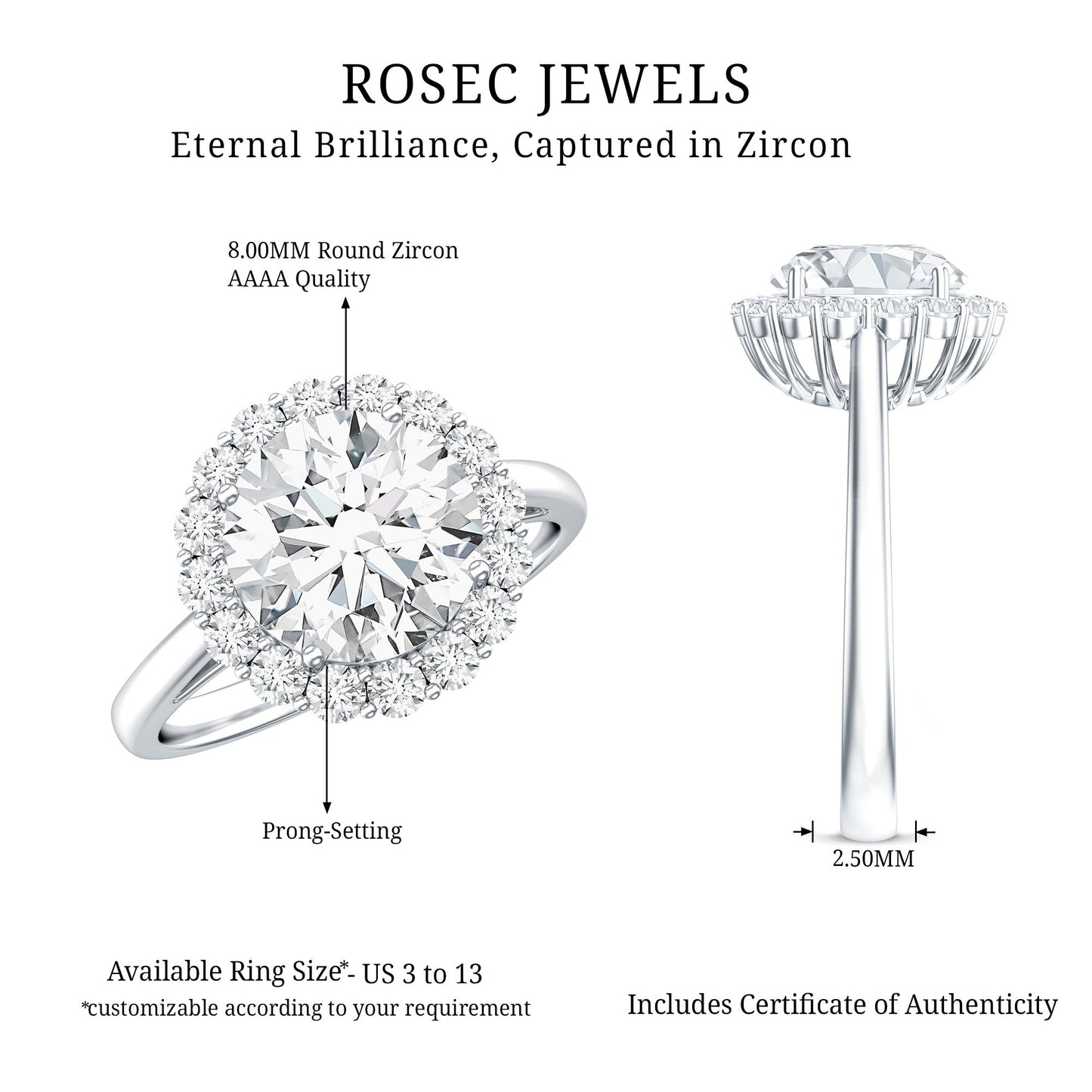 3 CT Round Shape Simulated Diamond Simple Halo Ring