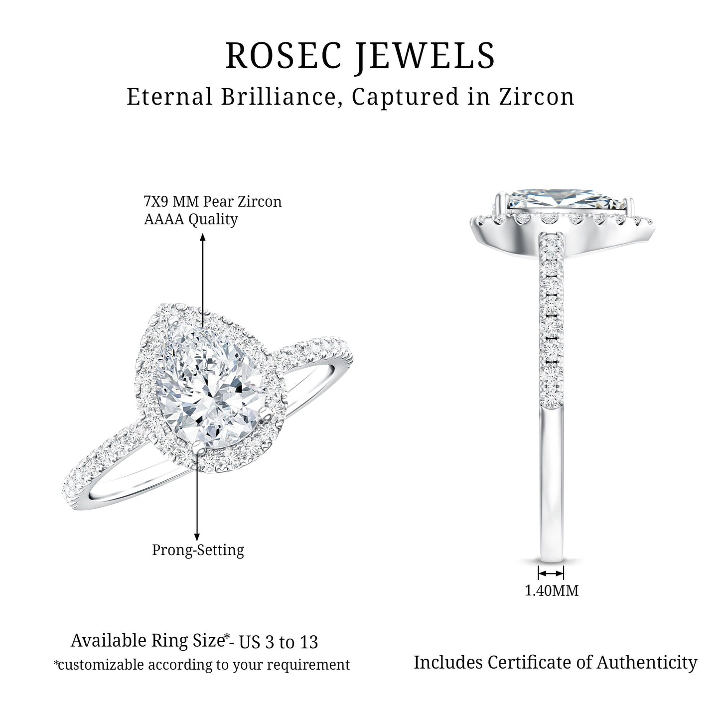 1.4 Carat Pear Shaped Simulated Diamond Halo Engagement Ring