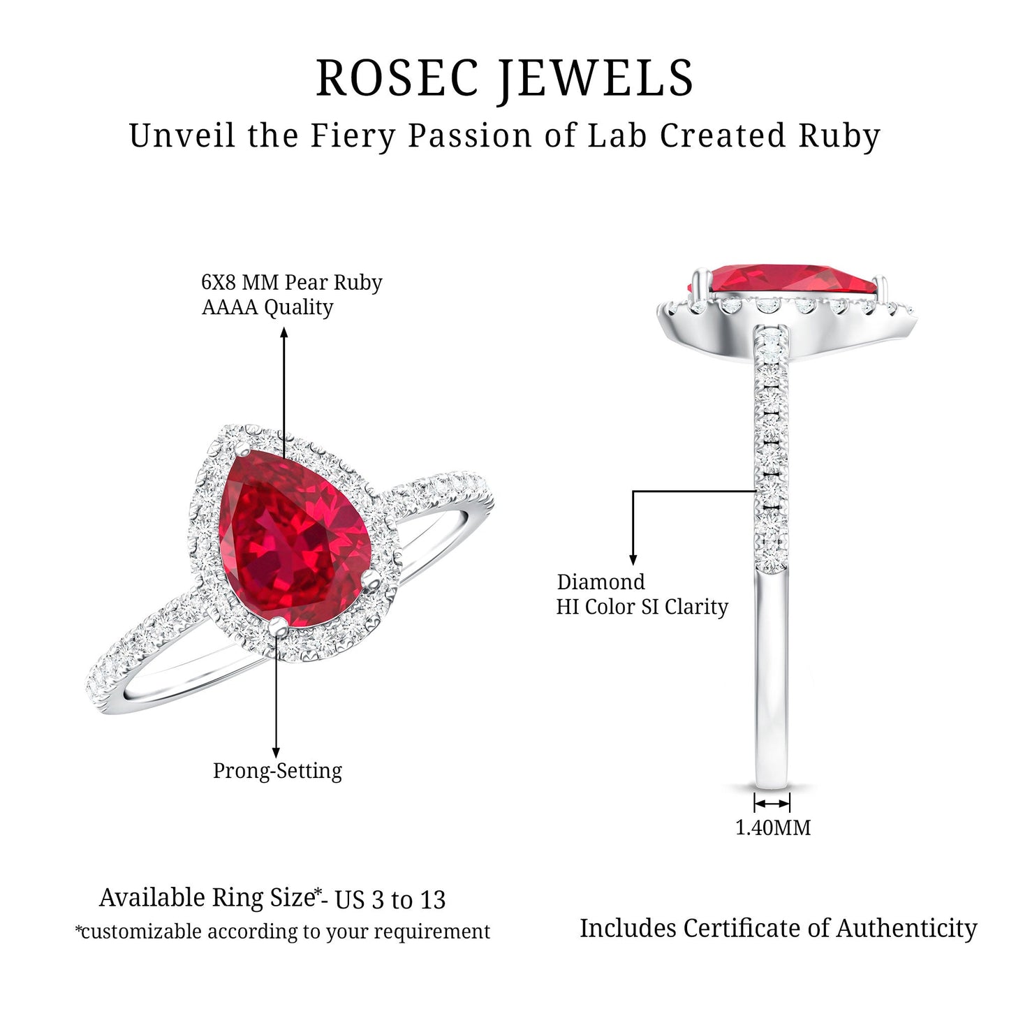 Lab Grown Ruby Teardrop Engagement Ring with Diamond Halo