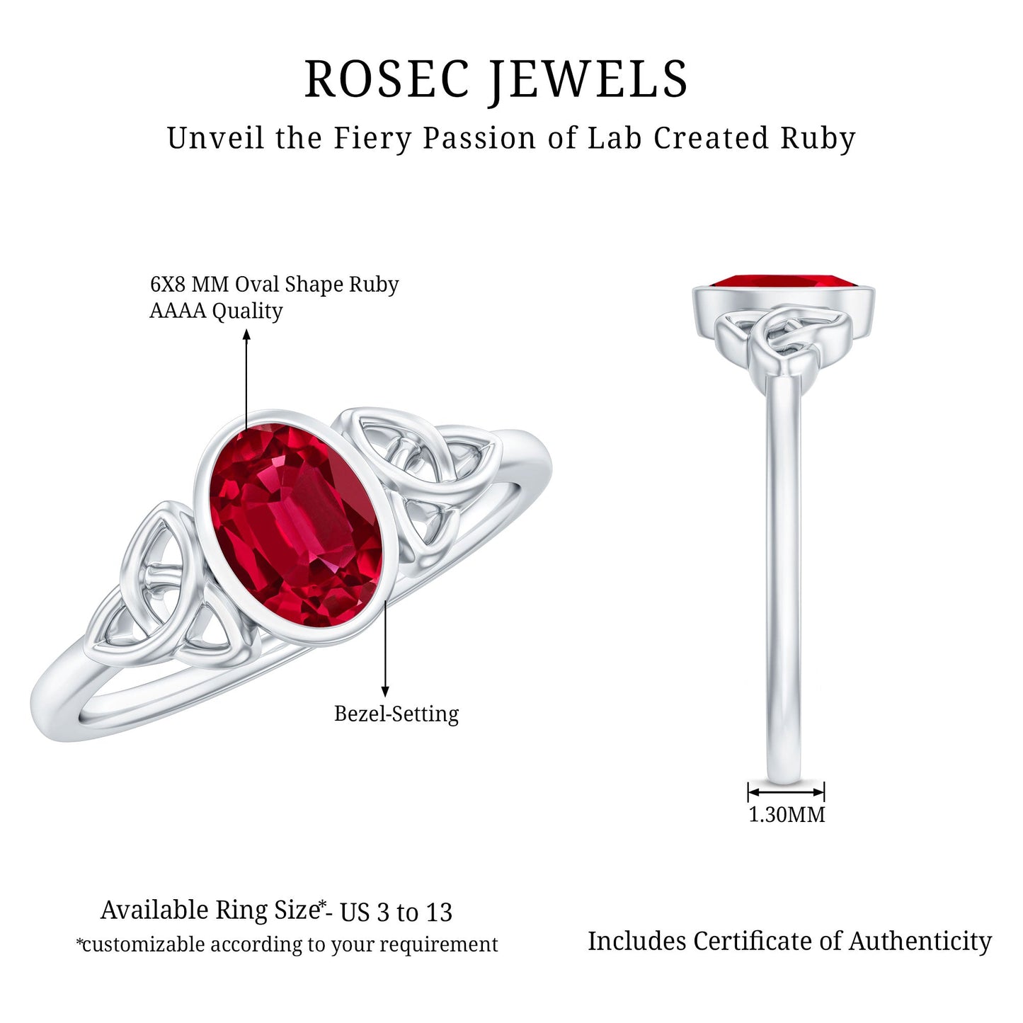 Oval Shape Lab Grown Ruby Solitaire Celtic Knot Ring