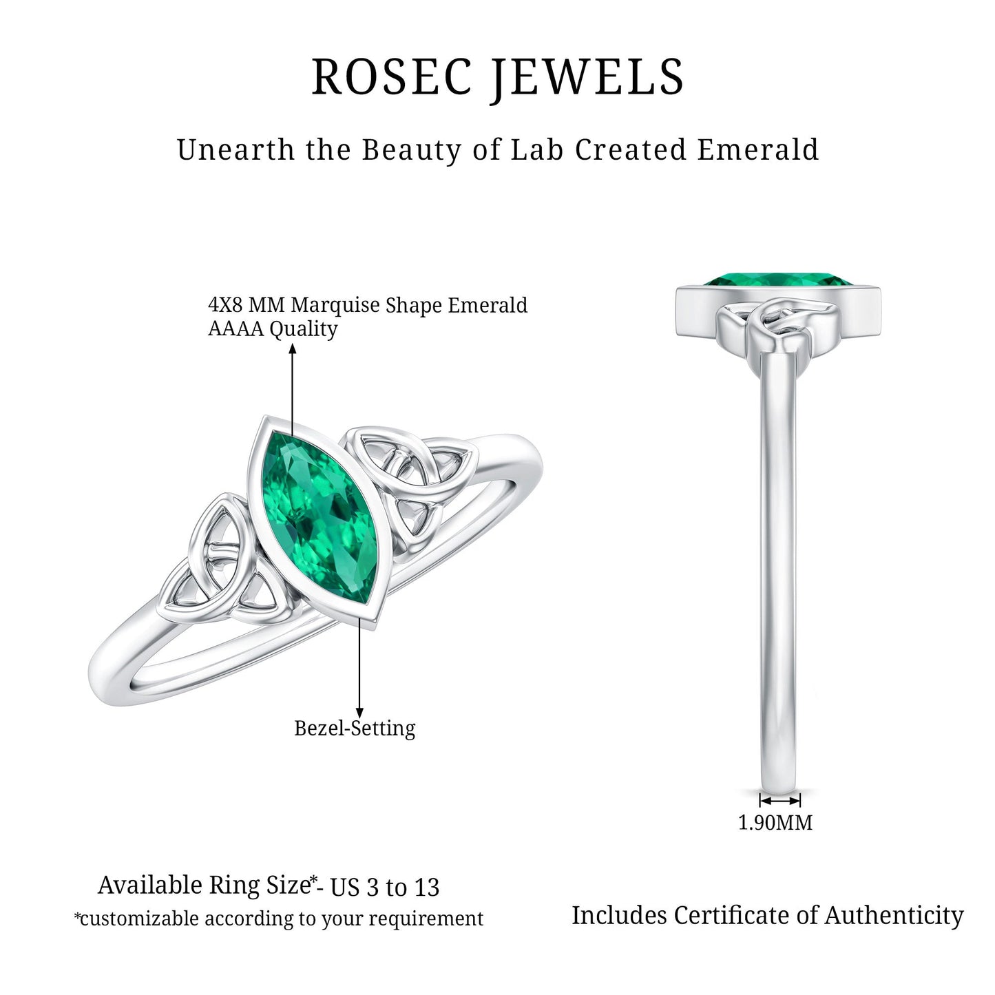 Bezel Set Lab Grown Emerald Celtic Knot Promise Ring
