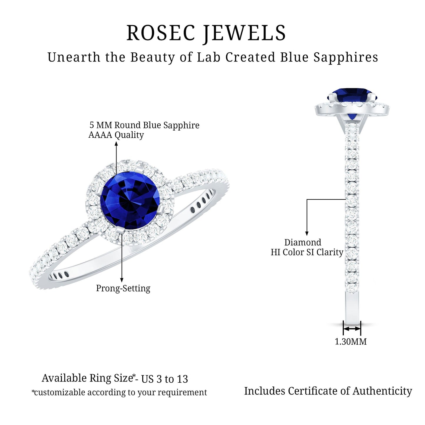 Certified 0.6 Carat Lab Grown Blue Sapphire Engagement Ring with Diamond Halo