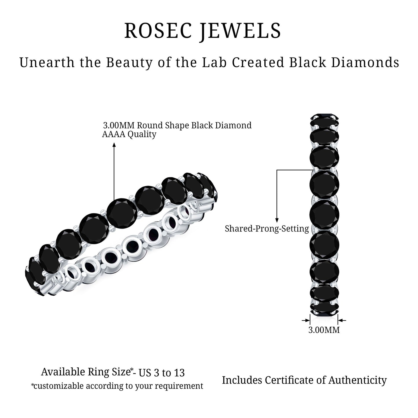 Certified Lab Grown Black Diamond Eternity Ring for Women