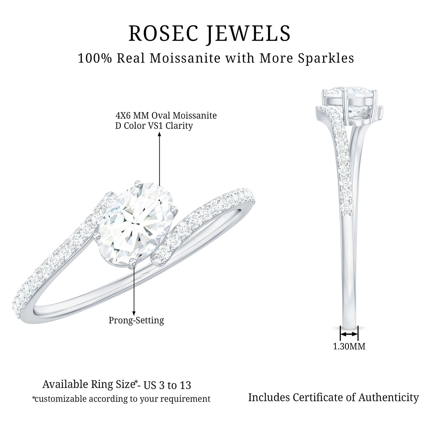 4X6 mm Oval Cut Moissanite East West Promise Ring