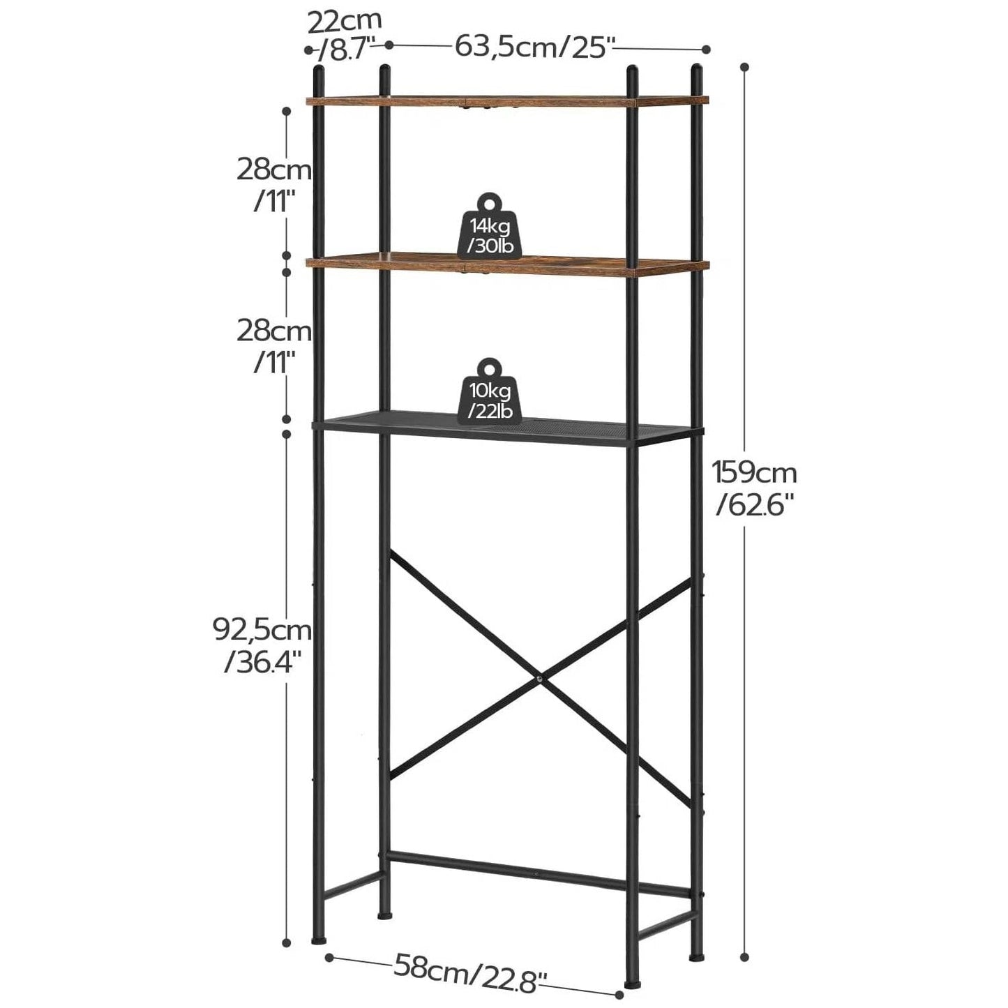 Industrial Metal Wood Style Over the Toilet Freestanding Storage Shelving Unit-4
