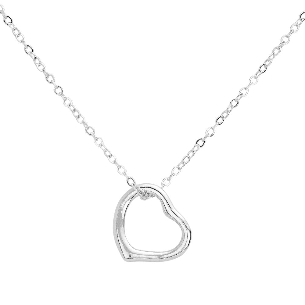 Metal Open Heart Pendant Necklace