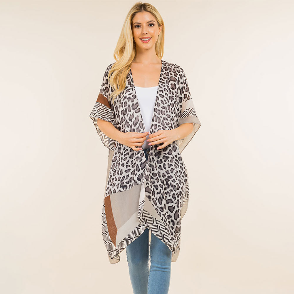 Lightweight Leopard Print Open Front Kimono Poncho
