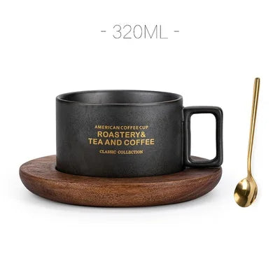 American Style Coffee Cup and Plate Set Trendy Retro Ceramic Cup with Spoon Couple Style Water Cup Creative Gift