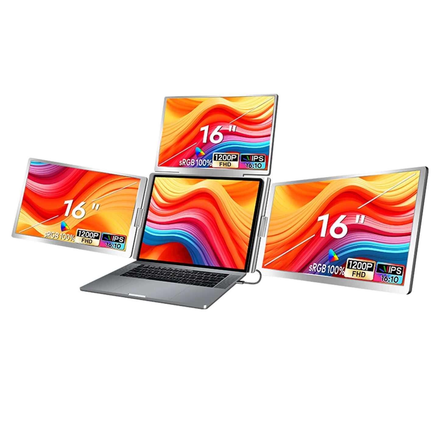 16" Laptop Screen Extender 1200P FHD 16:10 Portable Quad Monitor for 3 Screens Folding Monitor Extender for 12-18.5" Laptops