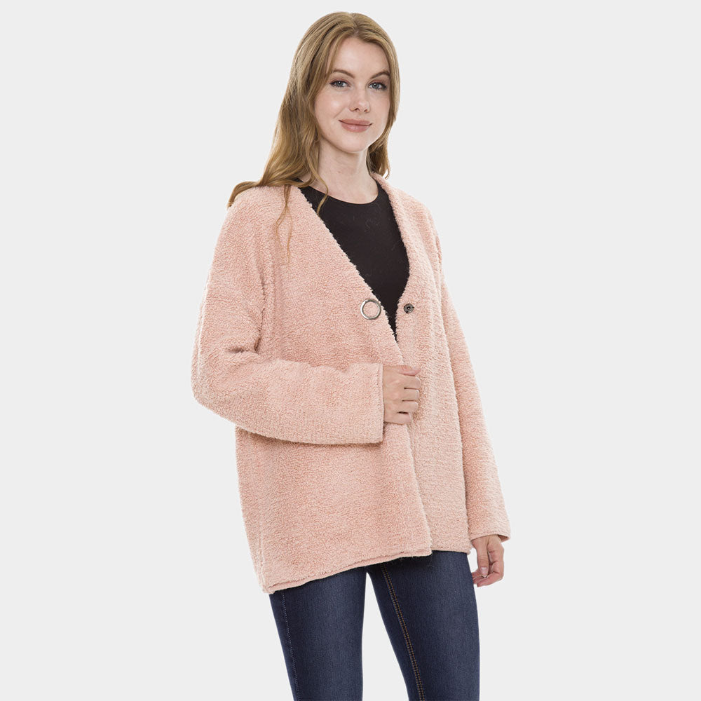 Chunky Solid Color Pockets Sweater Cardigan