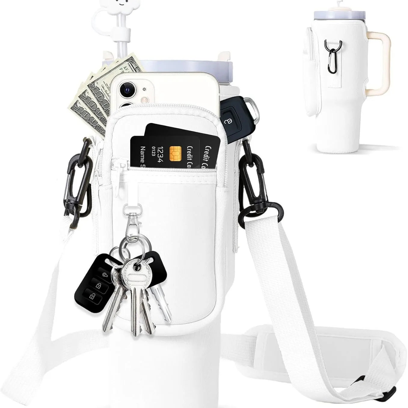 Water Bottle Carrier Bag For Stanley 40oz Insulated Mug Cup Holder Portable Water Bottle Bag with Adjustable Shoulder Strap