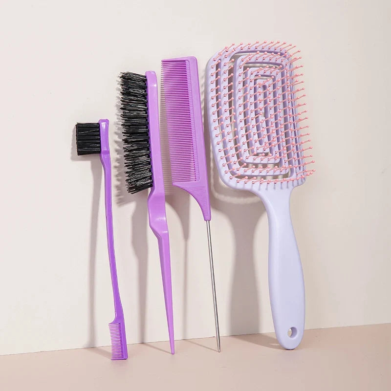 5pcs comb set Relaxing Elastic Massage Comb Hollow Out Hair Brush Scalp Massage Combs Hair Styling Spray bottle Hair Salon Tools