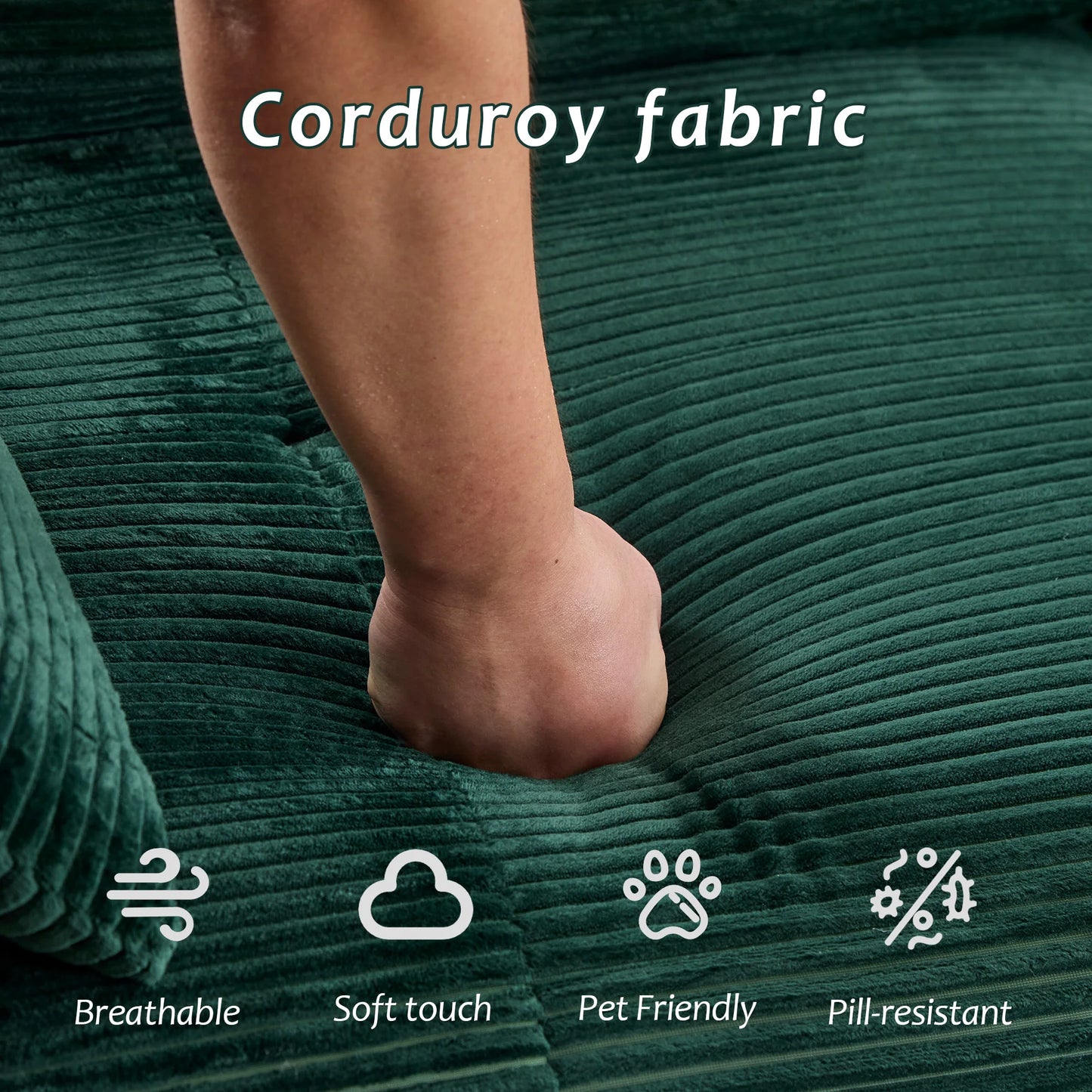 Green Corduroy Love Seat, Soft No Assembly Required Compressed Sofa,Modern Two-Seater Couch Compress Sofa for Living Room