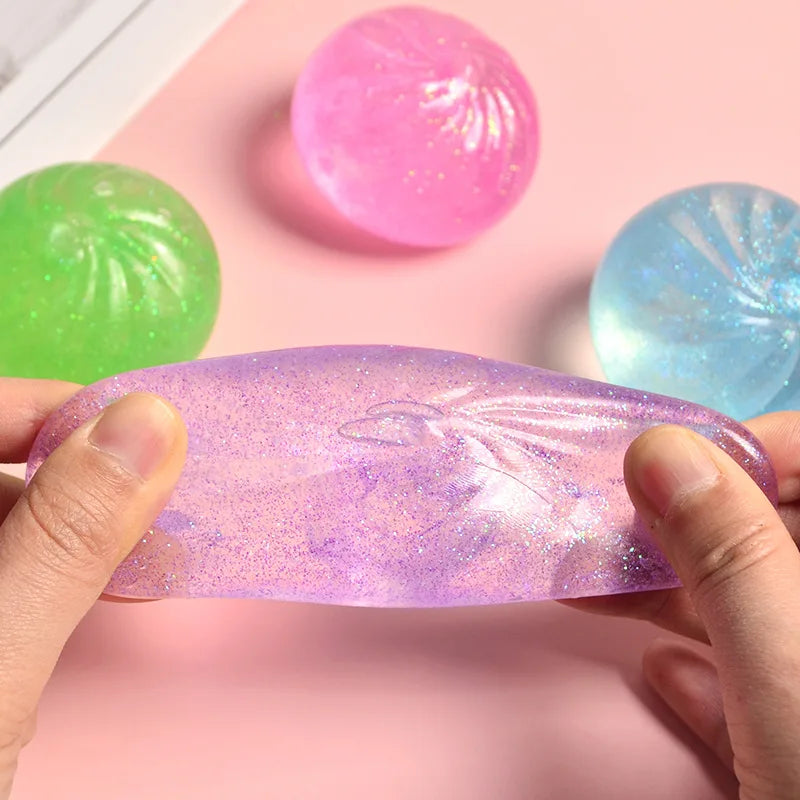 Mini Squishy Dumpling Sensory Fidget Toy | Realistic Glitter Steamer Bun Stress Relief