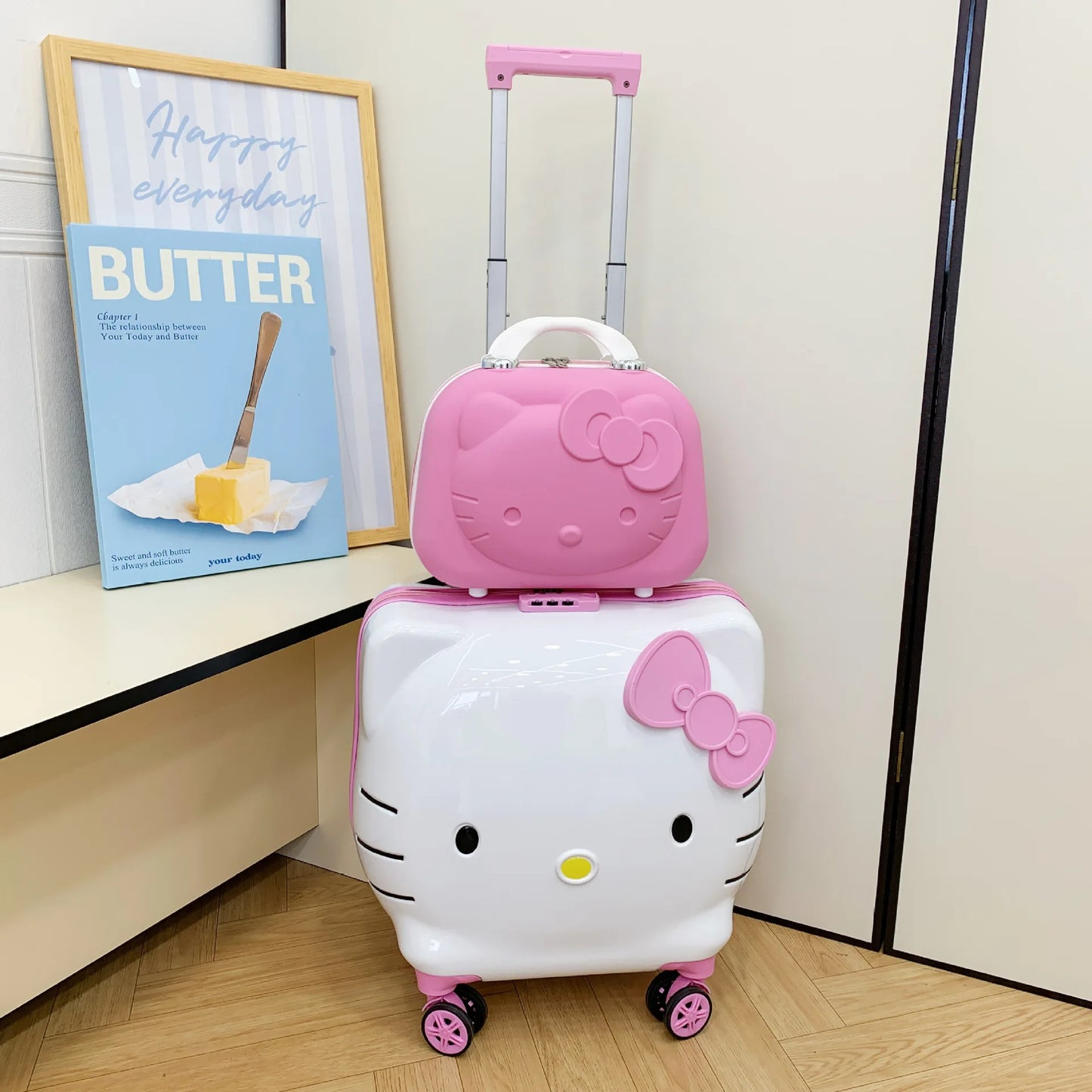 New 20 Inch Hello Kittys Girls Trolley Case Cartoon Suitcase Carry-On Suitcase Anime Figure Bags for Woman Kawaii Cartoon