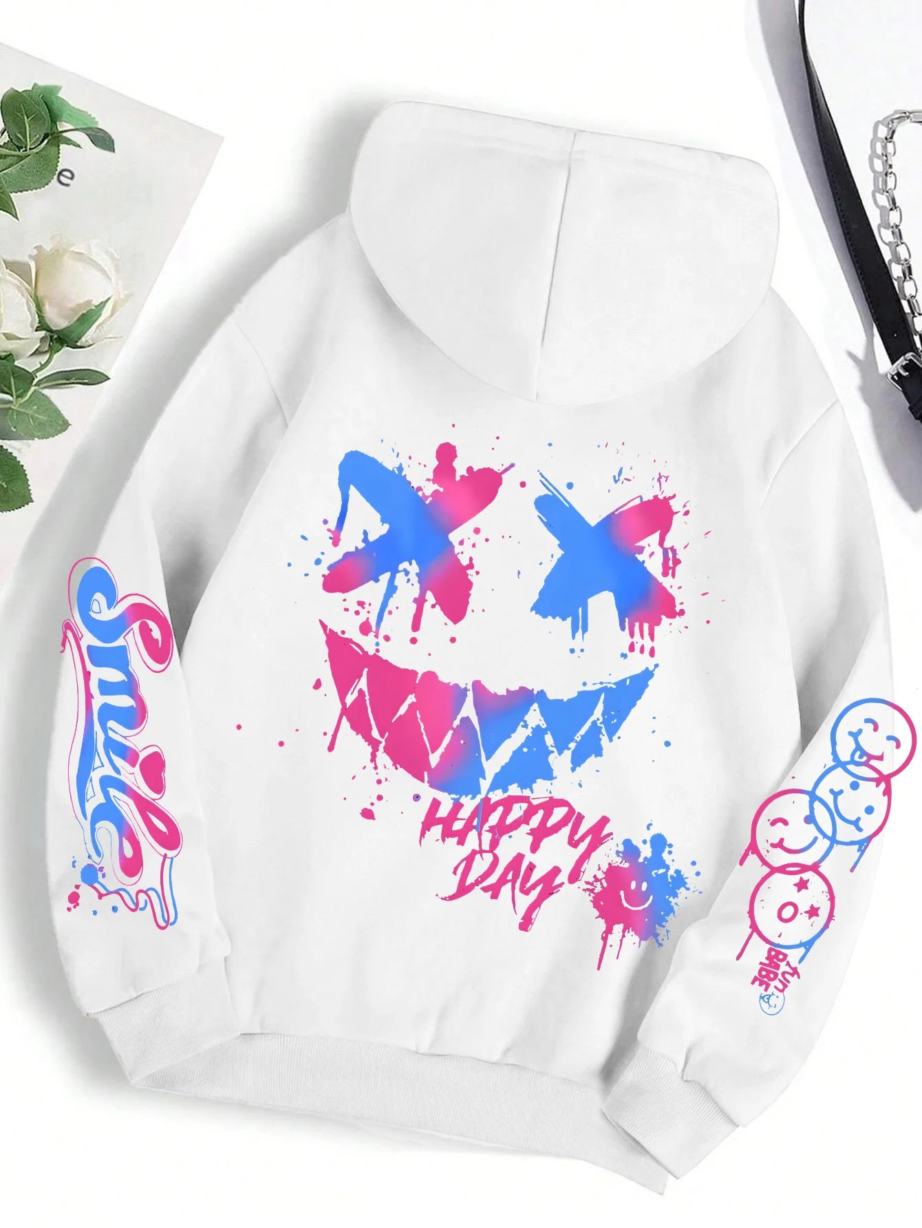 Happy Day Graffiti Print men&Women Hoodie Street Hip Hop Hoody Hoodies Clothes