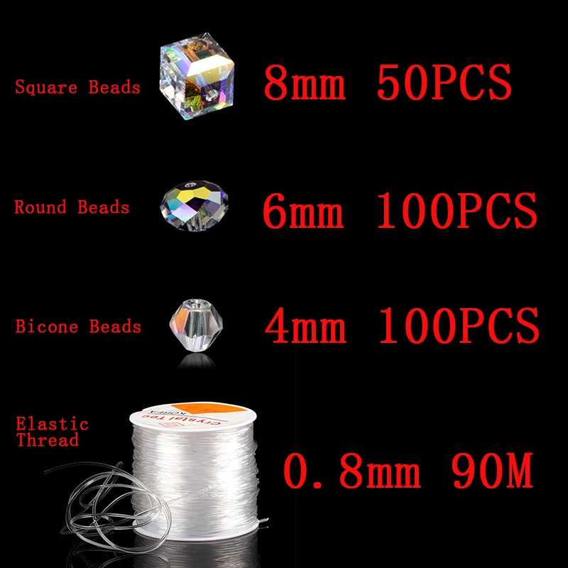 180-250PCS 4/6/8/10MM AB Color Crystal Beads for Jewelry Making Supplies Kit Bracelets DIY Beads + Elastic Thread Set