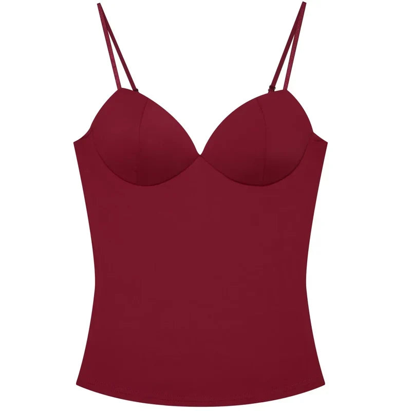 HXAO Burgundy Slip Top Women Summer Sexy Corset Tanks & Camis Fashion Sleeveless Backless Bra Top Chic Elegant Bustier Camisole