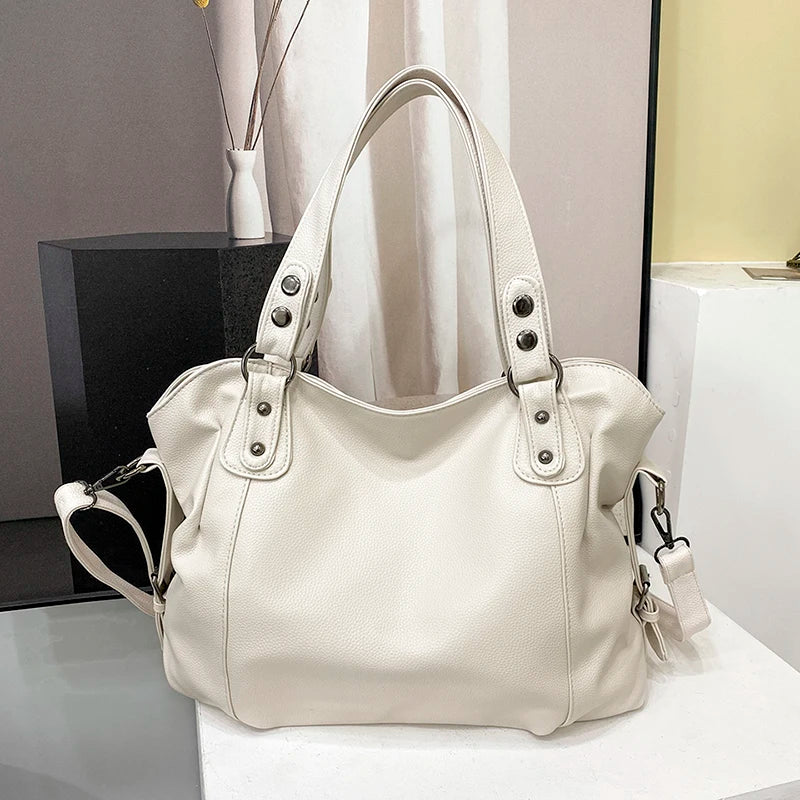 Women's Retro Roomy Shoulder Bag Quality Pu Leather Ladies Large Commuter Tote Handbag Female Luxury Black Classic Crossbody Bag
