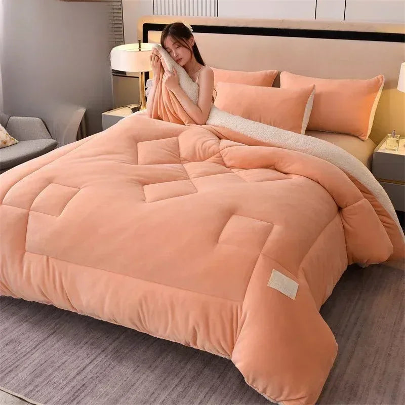 Double Sided Milk Velvet Winter Quilt Thick Lamb Wool keep warm for Student Dormitories Duvet Adult Double Solid Color Quilts