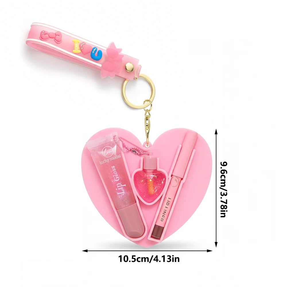 Two Color Lipstick And Lipliner Key Chain Shiny Makeup Set To Create Exquisite Lip Makeup Valentine's Day Gift