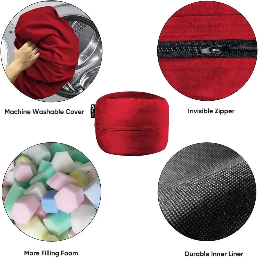 *4FT Removable Cover Bean Bag Chair with Memory Foam, Giant Sofa Bean Bag for Reading and Gaming, Cozy Red