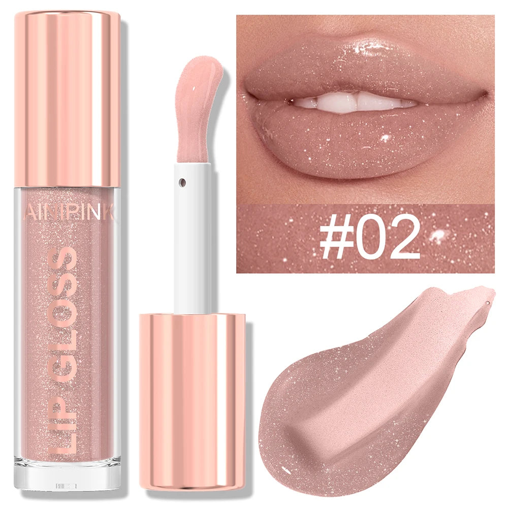 Glitter Lip Gloss Lipstick, Lip Tint Moisturizing Hydrating Long Lasting Non-Stick Cup Waterproof Nude Lip Plumper High Pigment