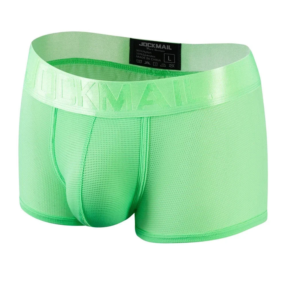 Fashion Fluorescent Color Men's Underwear Sporty Breathable Mesh Boxer Briefs Sexy Transparent Male Underpants Boxer Shorts