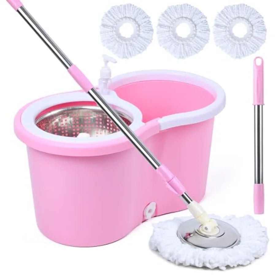 Cute Pink Mop and Bucket Set with 3 Extra Refills Pink