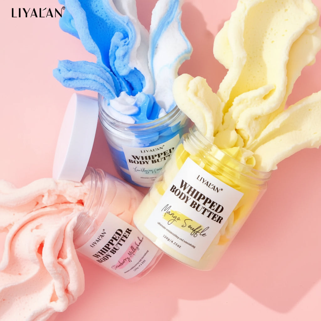 Multicolor Whipped Body Butter Coconut Oil Jojoba Oil Nourishing Hydration Cream Vegan Vanilla Mango Strawberry Body Lotion