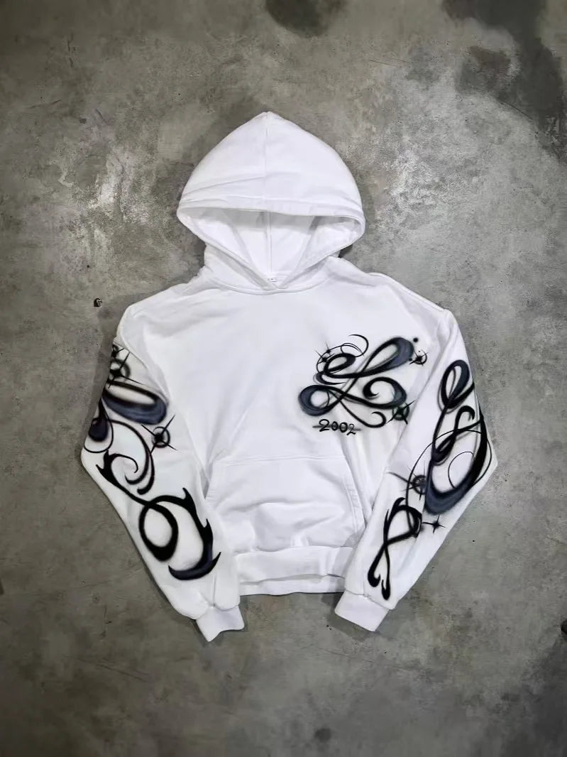 Y2k High Street Trend White Oversized Letter Print Loose Men Women Retro Harajuku Casual Hip Hop Pullover Hoodie Sweatshirt