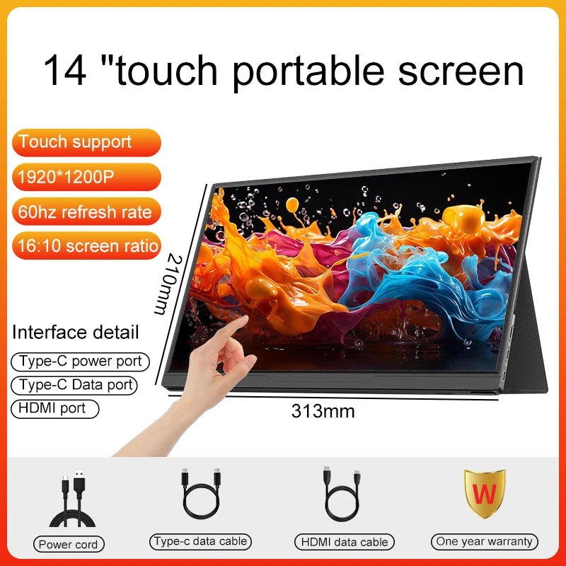 14Inch Touch Screen Portable Monitor Gaming Computer Expand Display For XBox PS4/ 5 Switch Loptop PC CE Phone Extension Display