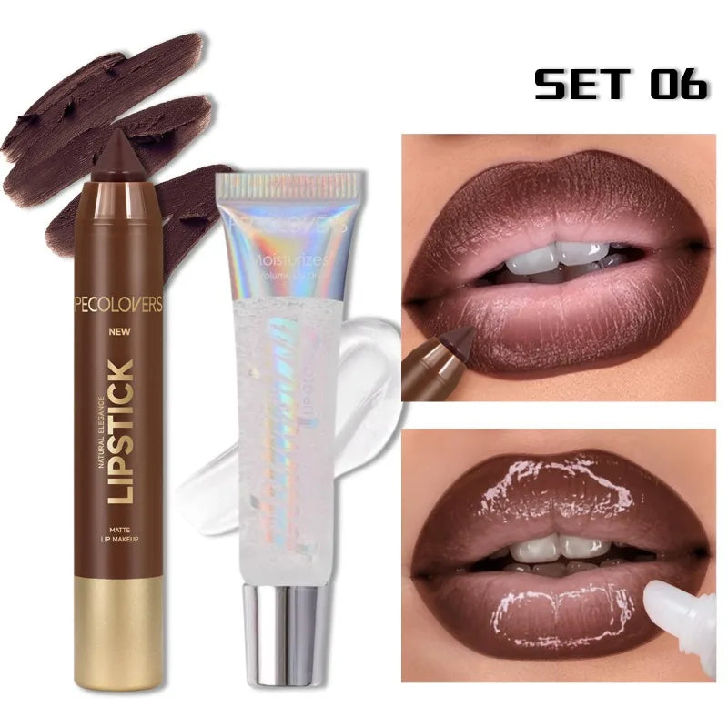 Lipstick SET, Lip Liner with Lip Gloss, Depicting The Contour of The Lips, Moisturizing The Lips, Charming Lips