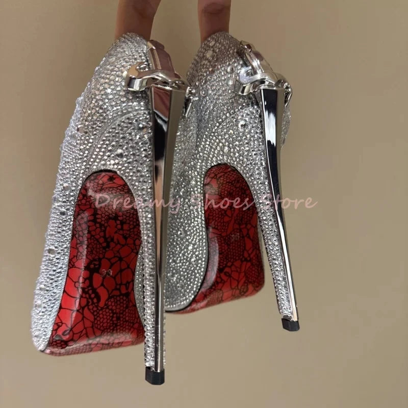 Red Shiny Rhinestone Sword Shaped Stiletto Pumps