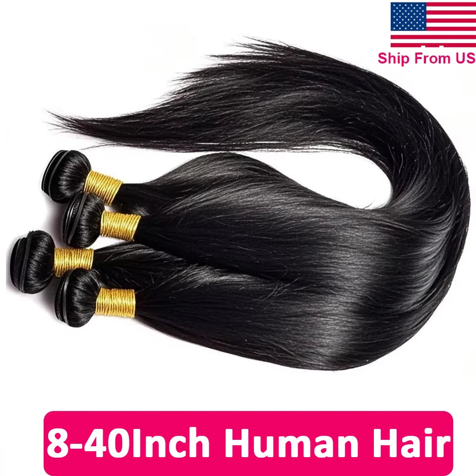 Raw 100% Virgin Brazilian Straight Remy Human Hair Bundles 1/3/4 Pcs 8-40 Inch Extensions