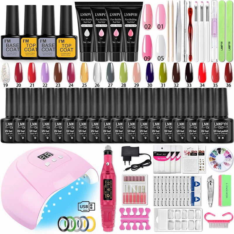 Manicure Set for Nail Extensions Gel Nail Polish Set 54W/36W LED Nail Lamp Nail Tools Set Quick Building Poly Nail Gel Set