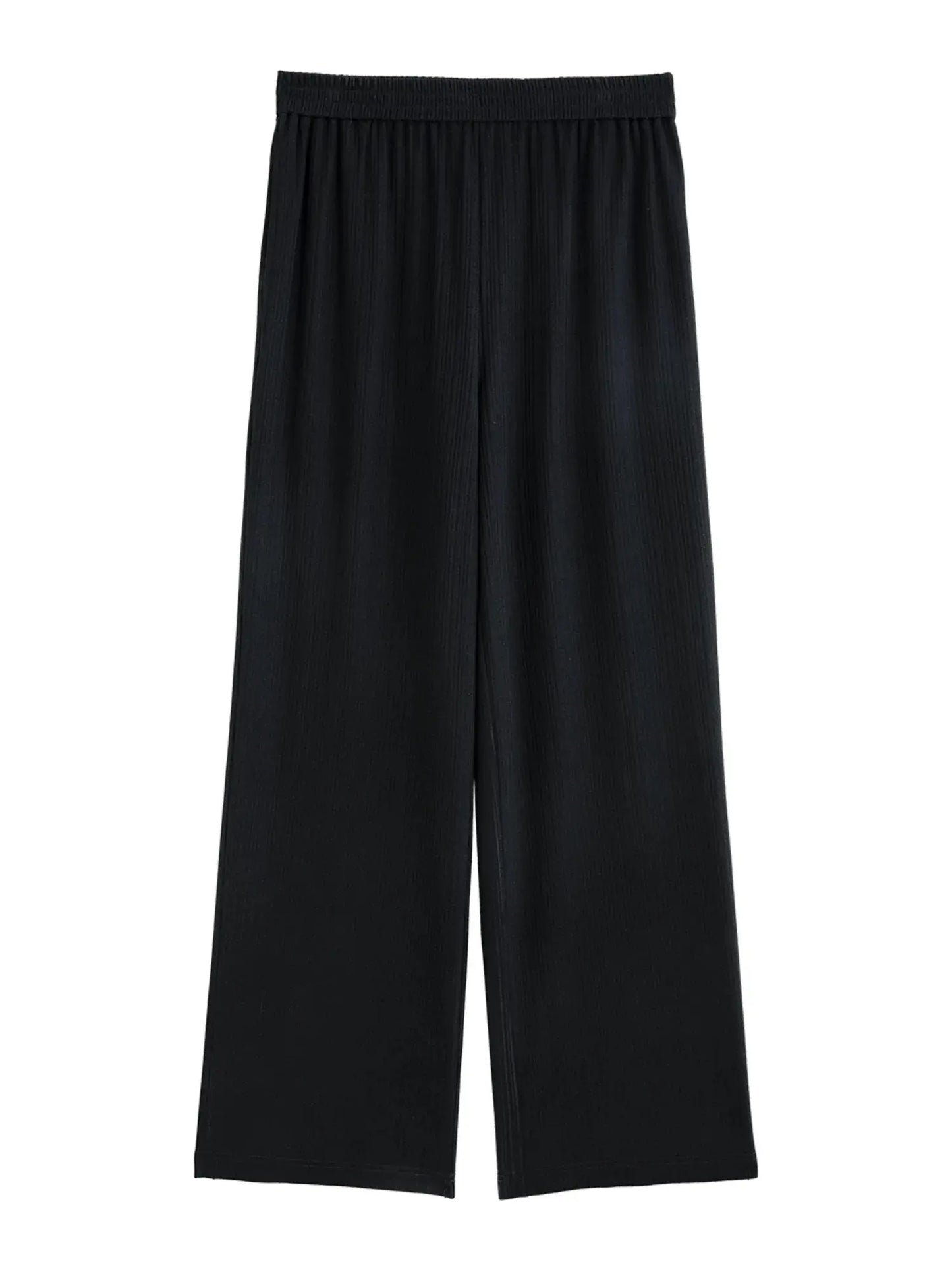 Chic Minimalist Black Stretch Wide-Leg Summer Trousers