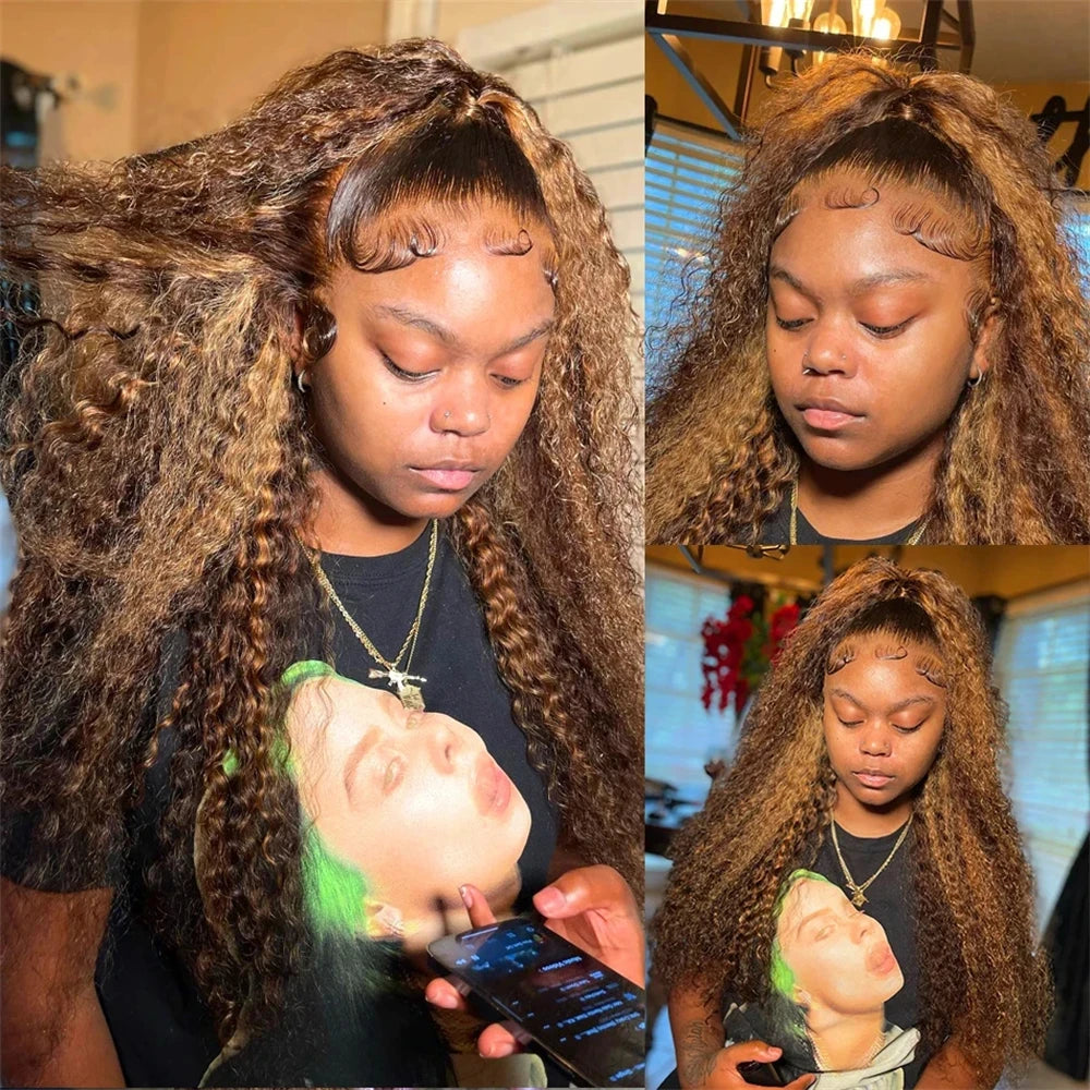 4/27 Deep Wave Highlight Burmese Curly Hair Hundles Honey Blonde Brown Curly Hair Weave 1/3/4 Bundles Deal Virgin Hair Extension