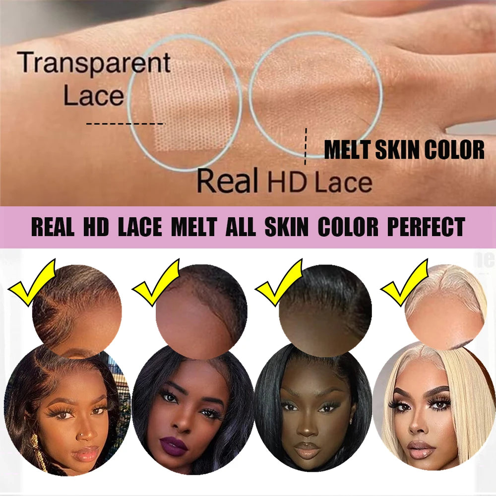 HiEbony Body Wave 13x6 HD Lace Frontal 100% Human Hair Invisiable 5x5/6x6/7x7 HD Lace Closure Melt Skins Pre Plucked Hairline