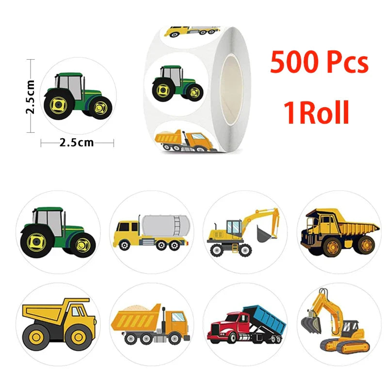 500/1000 Pcs Easykart Truck Vehicle Stickers Construction Stickers Roll For Kids Teens Vehicle Car Potty Stickers For Home Part