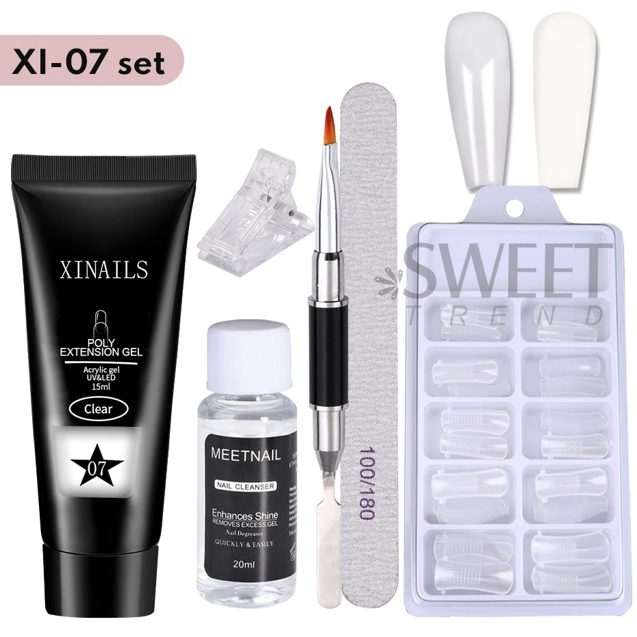 15ml Acrygel Nail Extension Gel Set Quick Building Jelly Prolong Finger Gel With Clip Form Brush File Manicure Constrction Tools