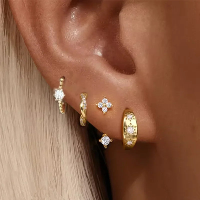 4Pcs Green Huggie Hoop Earring Set